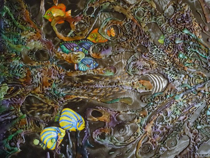 Painting of fish in the deep sea