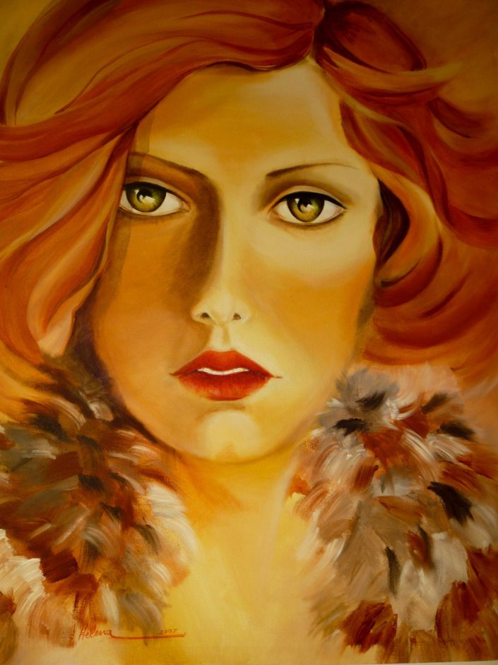 Portrait of a woman with long red hair