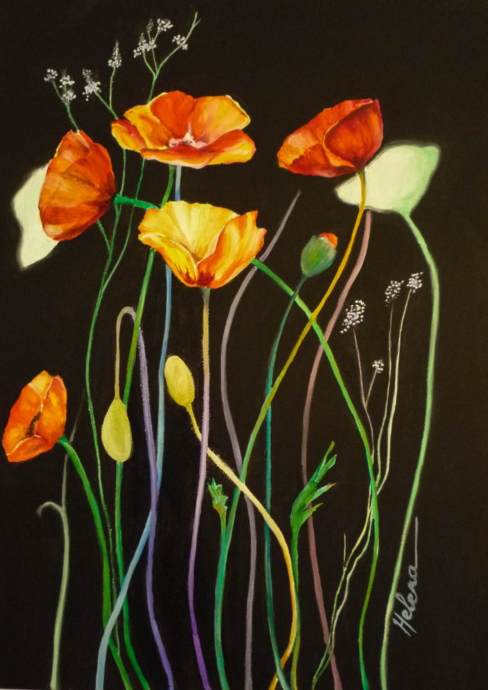 A painting of orange poppies