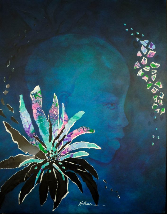 Painting of a child and flowers